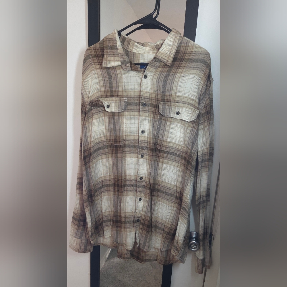 George Men's Plaid Button-Down Shirt in Brown and Cream